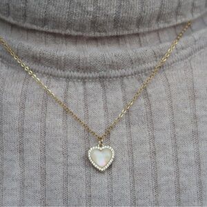 Gold Heart Crystal Opal Pendant Necklace, Bride Bridal Wedding Minimalist